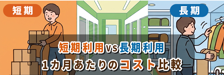 短期利用vs長期利用の1ヶ月あたりコスト比較を表すイラスト画像
