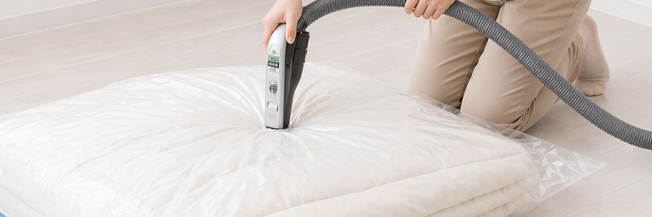 布団を圧縮袋で圧縮するイメージ画像