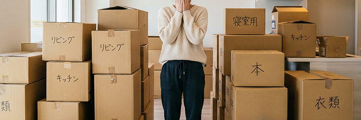 新居の収納スペースに荷物が入りきらないイメージ画像