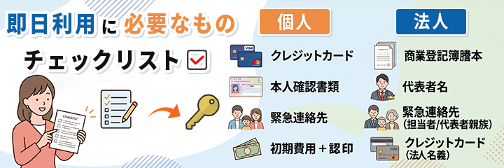 即日利用に必要なもの【チェックリスト】を表すイラスト画像