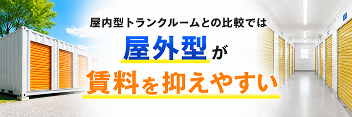 屋内型トランクルームとの比較では屋外型が賃料を抑えやすいを表す画像